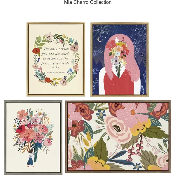 Kate and Laurel Sylvie Beginnings Framed Canvas Wall Art by Mia Charro 18x24 Gold Modern Floral Art for Wall