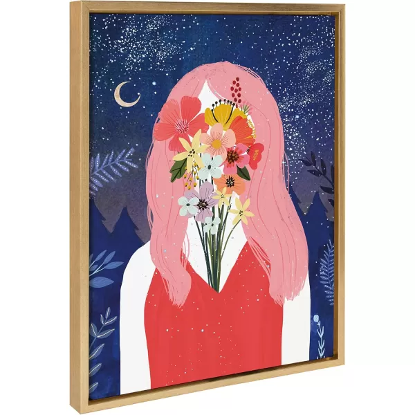 Kate and Laurel Sylvie Beginnings Framed Canvas Wall Art by Mia Charro 18x24 Gold Modern Floral Art for Wall