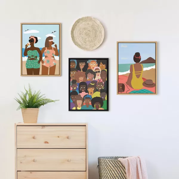 Kate and Laurel Sylvie Black People United Framed Canvas Wall Art by Queenbe Monyei 18x24 Black Inspiring Wall Decor
