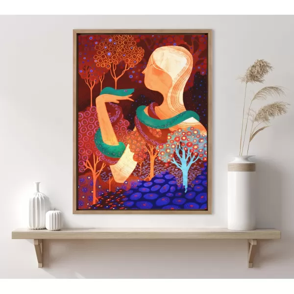 Kate and Laurel Sylvie Eden Framed Canvas Wall Art by Faryn Hughes 18x24 Gold Modern Colorful Garden Serpent Art for Wall