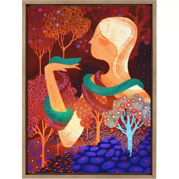 Kate and Laurel Sylvie Eden Framed Canvas Wall Art by Faryn Hughes 18x24 Gold Modern Colorful Garden Serpent Art for Wall
