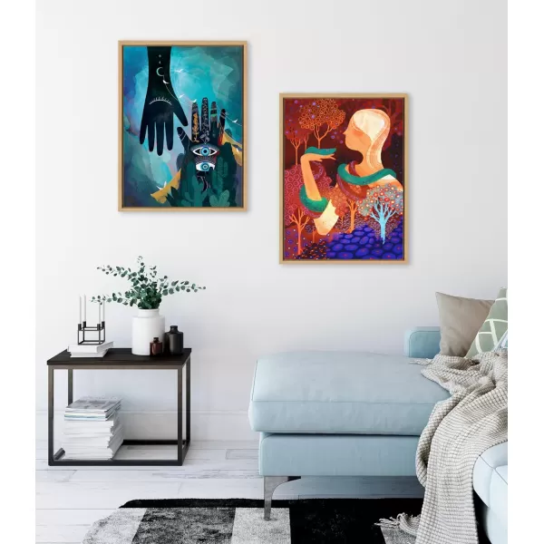 Kate and Laurel Sylvie Eden Framed Canvas Wall Art by Faryn Hughes 18x24 Natural Modern Colorful Garden Serpent Art for Wall