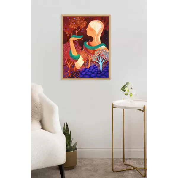 Kate and Laurel Sylvie Eden Framed Canvas Wall Art by Faryn Hughes 18x24 Natural Modern Colorful Garden Serpent Art for Wall