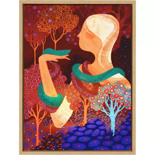 Kate and Laurel Sylvie Eden Framed Canvas Wall Art by Faryn Hughes 18x24 Natural Modern Colorful Garden Serpent Art for Wall