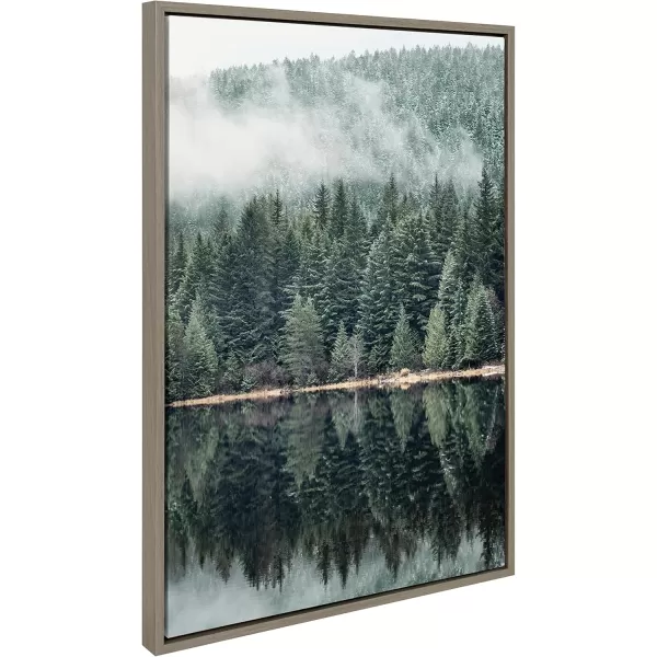 Kate and Laurel Sylvie Evergreen Reflections in Fog Framed Canvas Wall Art Set by Emiko and Mark Franzen of F2Images 3 Piece Set Brown Natural Mountain Tree Landscape Art for Wall DecorGray