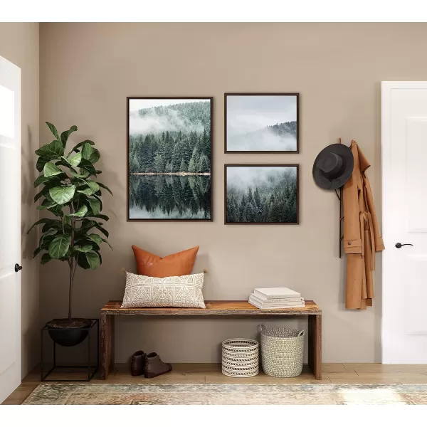 Kate and Laurel Sylvie Evergreen Reflections in Fog Framed Canvas Wall Art Set by Emiko and Mark Franzen of F2Images 3 Piece Set Brown Natural Mountain Tree Landscape Art for Wall DecorBrown
