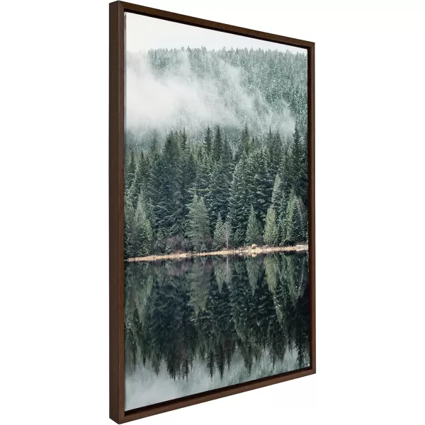Kate and Laurel Sylvie Evergreen Reflections in Fog Framed Canvas Wall Art Set by Emiko and Mark Franzen of F2Images 3 Piece Set Brown Natural Mountain Tree Landscape Art for Wall DecorBrown