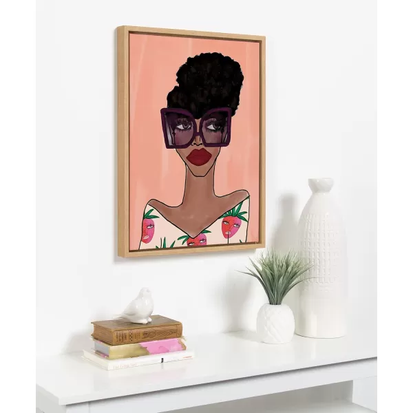 Kate and Laurel Sylvie Fashion Girl 3 Framed Canvas Wall Art by Kendra Dandy of Bouffants and Broken Hearts 18x24 Natural Female Face Portrait Art for WallNatural