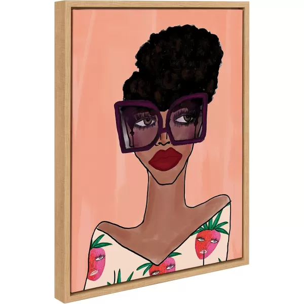 Kate and Laurel Sylvie Fashion Girl 3 Framed Canvas Wall Art by Kendra Dandy of Bouffants and Broken Hearts 18x24 Natural Female Face Portrait Art for WallNatural