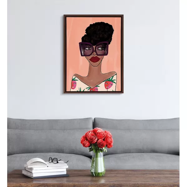 Kate and Laurel Sylvie Fashion Girl 3 Framed Canvas Wall Art by Kendra Dandy of Bouffants and Broken Hearts 18x24 Natural Female Face Portrait Art for WallBrown