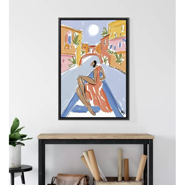 Kate and Laurel Sylvie Gondola Ride Framed Canvas Wall Art by Maggie Stephenson 23x33 Black Chic European Art for Wall