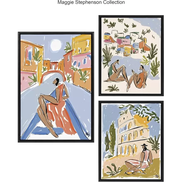 Kate and Laurel Sylvie Gondola Ride Framed Canvas Wall Art by Maggie Stephenson 23x33 Black Chic European Art for Wall