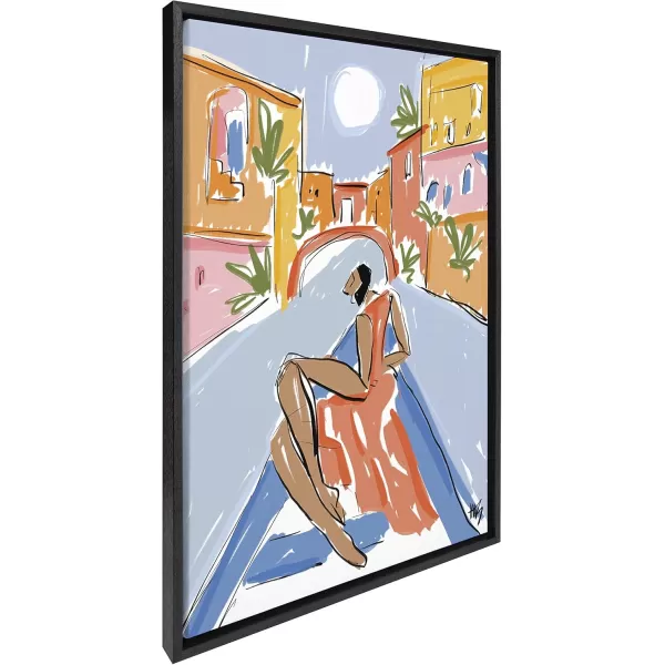 Kate and Laurel Sylvie Gondola Ride Framed Canvas Wall Art by Maggie Stephenson 23x33 Black Chic European Art for Wall