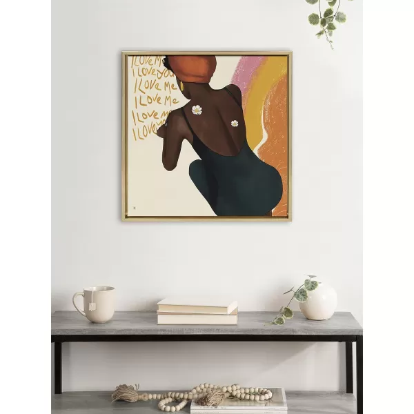 Kate and Laurel Sylvie I Love Me I Love You Framed Canvas Wall Art By Mary Joak 22x22 Natural Decorative Feminine Art Print for WallGold