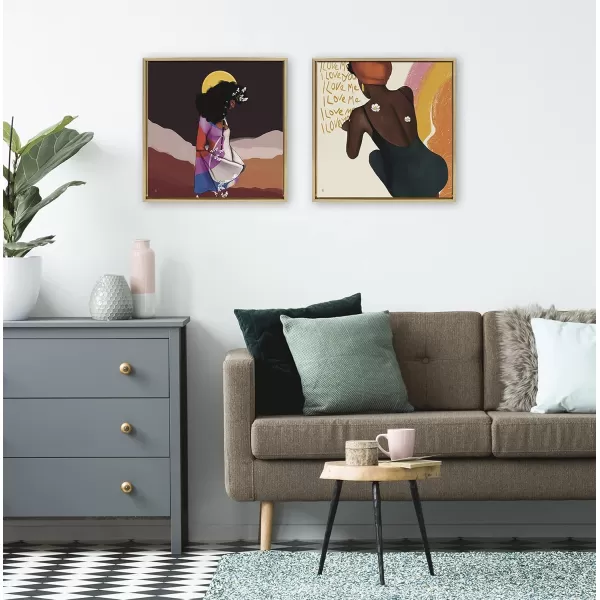 Kate and Laurel Sylvie I Love Me I Love You Framed Canvas Wall Art By Mary Joak 22x22 Natural Decorative Feminine Art Print for WallGold