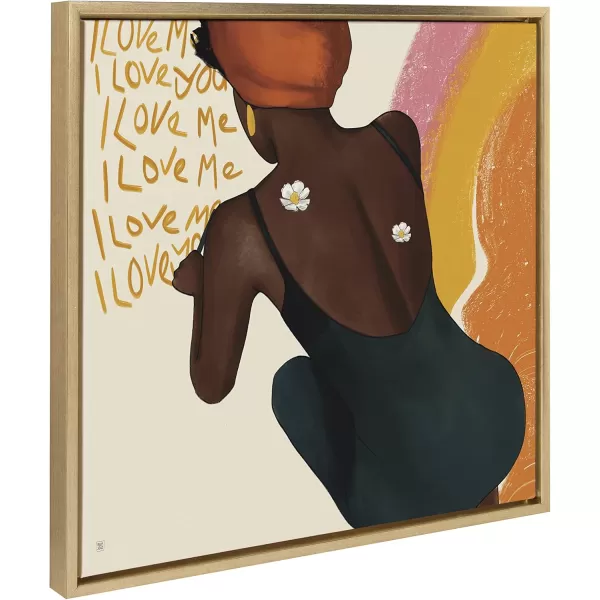 Kate and Laurel Sylvie I Love Me I Love You Framed Canvas Wall Art By Mary Joak 22x22 Natural Decorative Feminine Art Print for WallGold