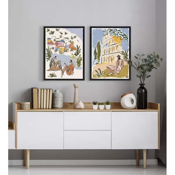 Kate and Laurel Sylvie Italian Rivera Framed Canvas Wall Art by Maggie Stephenson 18x24 Black