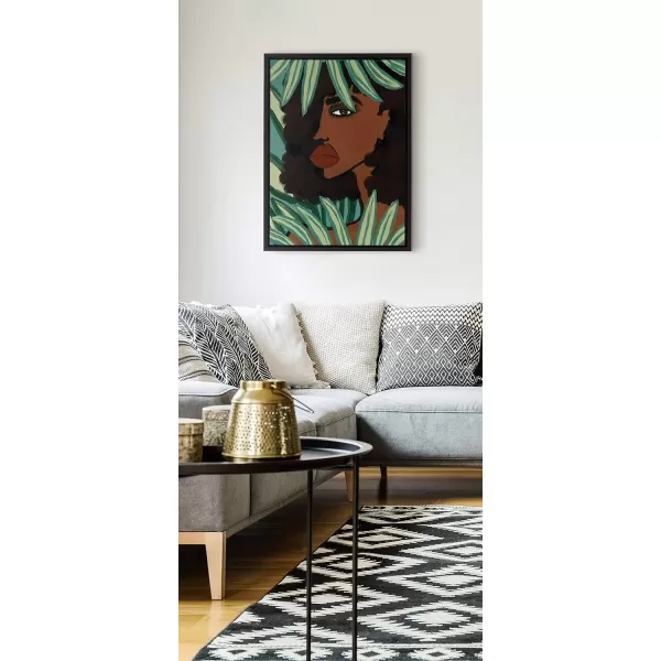 Kate and Laurel Sylvie Lady in The Jungle Framed Canvas Wall Art by Kendra Dandy of Bouffants and Broken Hearts 18x24 Gold Beautiful Abstract Art for WallBlack