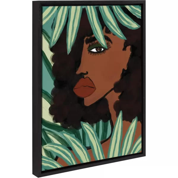 Kate and Laurel Sylvie Lady in The Jungle Framed Canvas Wall Art by Kendra Dandy of Bouffants and Broken Hearts 18x24 Gold Beautiful Abstract Art for WallBlack