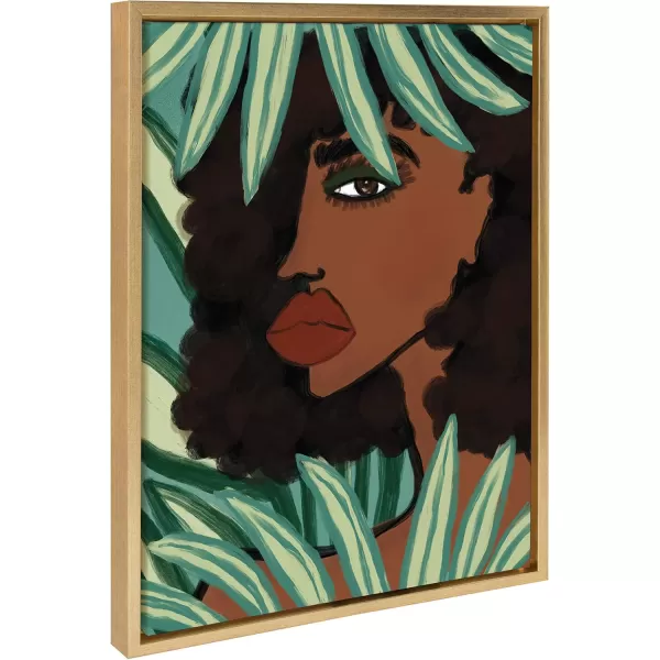 Kate and Laurel Sylvie Lady in The Jungle Framed Canvas Wall Art by Kendra Dandy of Bouffants and Broken Hearts 18x24 Gold Beautiful Abstract Art for WallGold