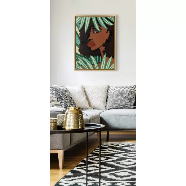 Kate and Laurel Sylvie Lady in The Jungle Framed Canvas Wall Art by Kendra Dandy of Bouffants and Broken Hearts 18x24 Gold Beautiful Abstract Art for WallGold