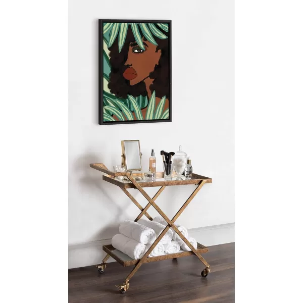 Kate and Laurel Sylvie Lady in The Jungle Framed Canvas Wall Art by Kendra Dandy of Bouffants and Broken Hearts 18x24 Gold Beautiful Abstract Art for WallBlack