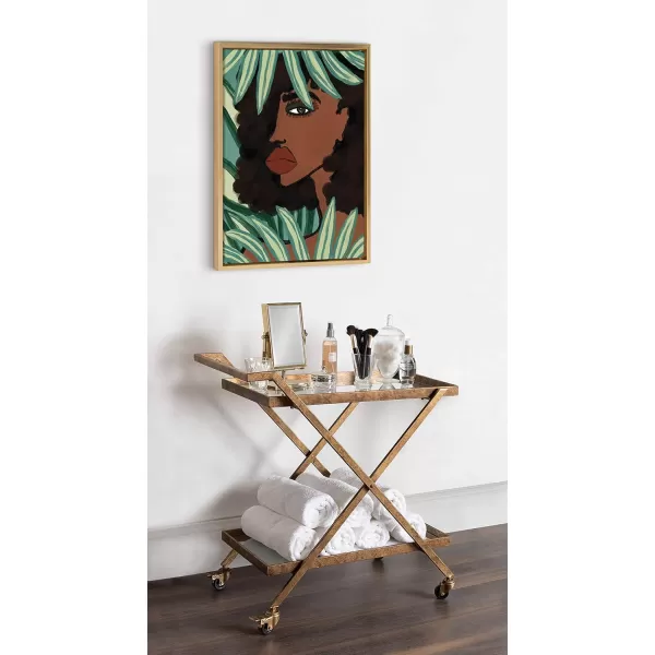 Kate and Laurel Sylvie Lady in The Jungle Framed Canvas Wall Art by Kendra Dandy of Bouffants and Broken Hearts 18x24 Gold Beautiful Abstract Art for WallGold
