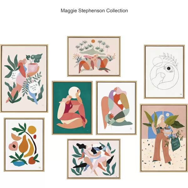 Kate and Laurel Sylvie My Body Framed Canvas Wall Art by Maggie Stephenson 18x24 Natural Abstract Art for Wall