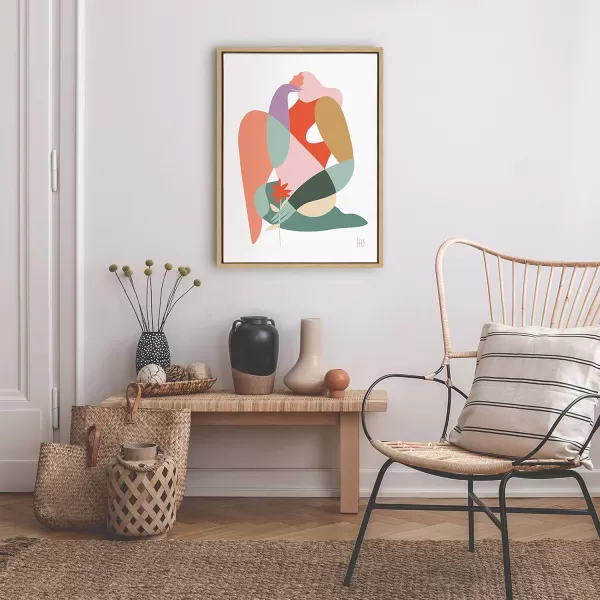 Kate and Laurel Sylvie My Body Framed Canvas Wall Art by Maggie Stephenson 18x24 Natural Abstract Art for Wall
