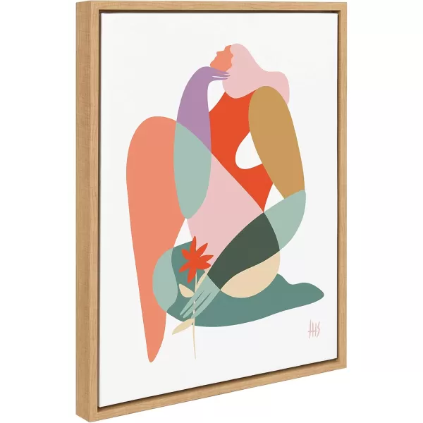 Kate and Laurel Sylvie My Body Framed Canvas Wall Art by Maggie Stephenson 18x24 Natural Abstract Art for Wall