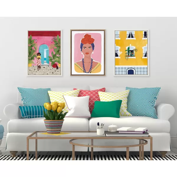 Kate and Laurel Sylvie Opportunities and Lisbon Framed Canvas Wall Art Set by Maja Tomljanovic 2 Piece 18x24 White Modern Colorful Feminine Art for Wall