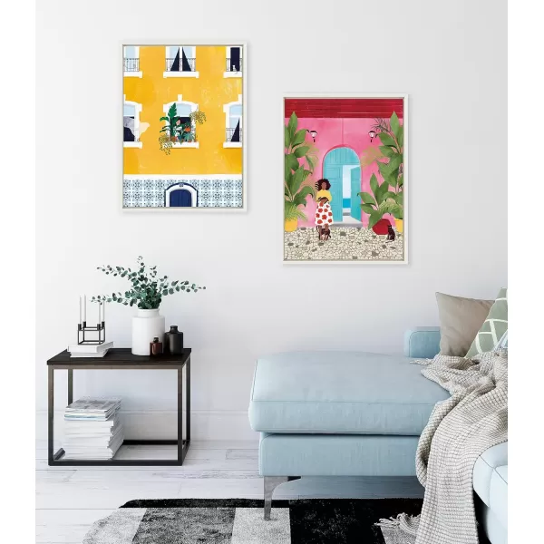 Kate and Laurel Sylvie Opportunities and Lisbon Framed Canvas Wall Art Set by Maja Tomljanovic 2 Piece 18x24 White Modern Colorful Feminine Art for Wall