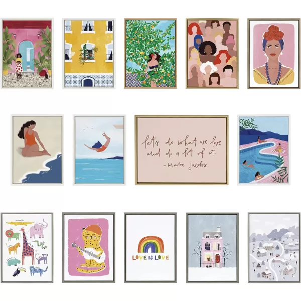 Kate and Laurel Sylvie Opportunities and Lisbon Framed Canvas Wall Art Set by Maja Tomljanovic 2 Piece 18x24 White Modern Colorful Feminine Art for Wall