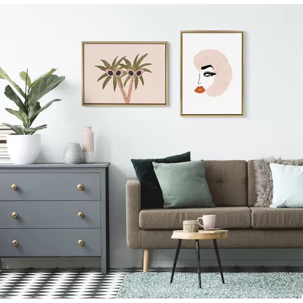 Kate and Laurel Sylvie Pink Hair Retro Beauty Framed Canvas Wall Art by Kendra Dandy of Bouffants and Broken Hearts 18x24 Gold Decorative Feminine Art Print for Wall