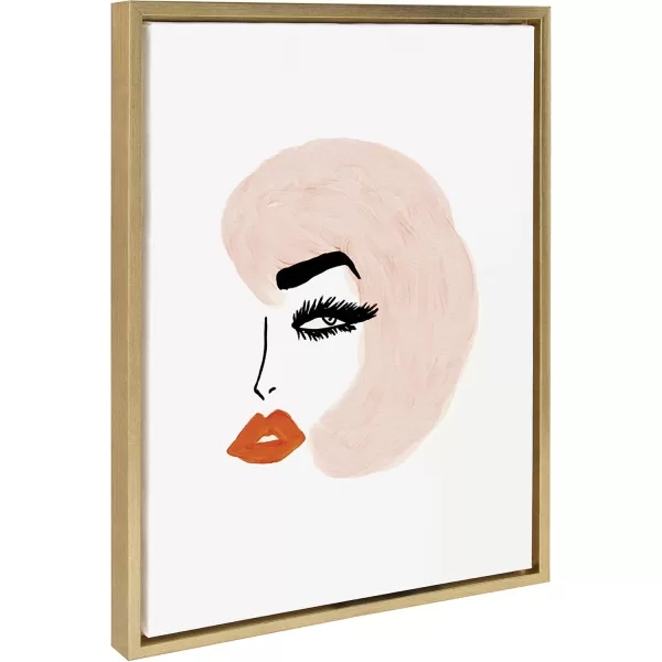 Kate and Laurel Sylvie Pink Hair Retro Beauty Framed Canvas Wall Art by Kendra Dandy of Bouffants and Broken Hearts 18x24 Gold Decorative Feminine Art Print for Wall