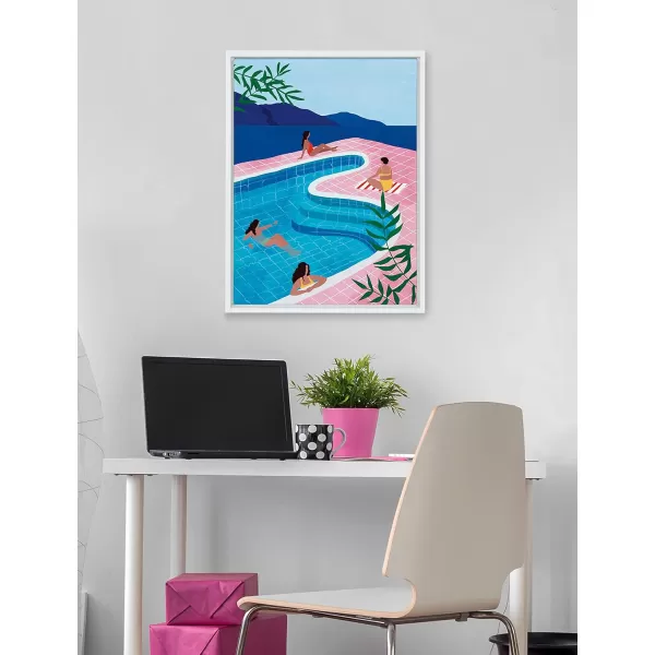 Kate and Laurel Sylvie Pool Ladies Framed Canvas Wall Art by Maja Tomljanovic 18x24 White Tropical Nature Art Decor