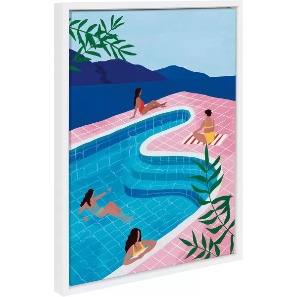 Kate and Laurel Sylvie Pool Ladies Framed Canvas Wall Art by Maja Tomljanovic 18x24 White Tropical Nature Art Decor