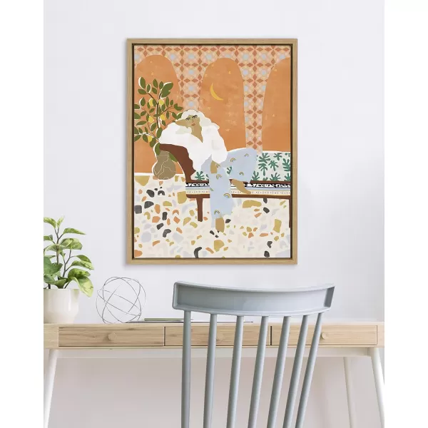 Kate and Laurel Sylvie Rainbow Framed Canvas Wall Art by Alja Horvat 18x24 Natural Chic Illustrated Art for Wall