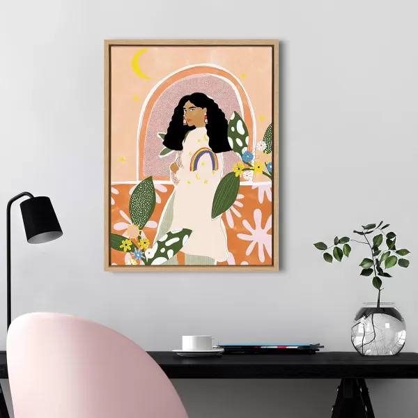 Kate and Laurel Sylvie Rainbow Sweater Framed Canvas Wall Art by Alja Horvat 18x24 Natural Tropical Art for Wall