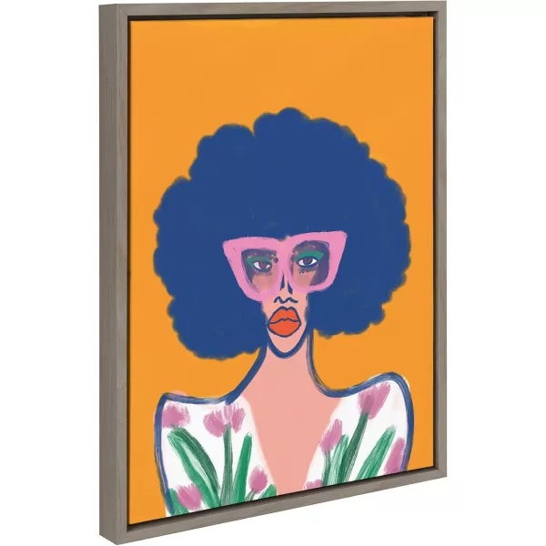 Kate and Laurel Sylvie Springtime Fierceness Framed Canvas Wall Art by Kendra Dandy of Bouffants and Broken Hearts 18x24 Gray Abstract Portrait Art for Wall