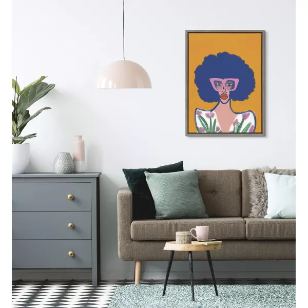 Kate and Laurel Sylvie Springtime Fierceness Framed Canvas Wall Art by Kendra Dandy of Bouffants and Broken Hearts 18x24 Gray Abstract Portrait Art for Wall
