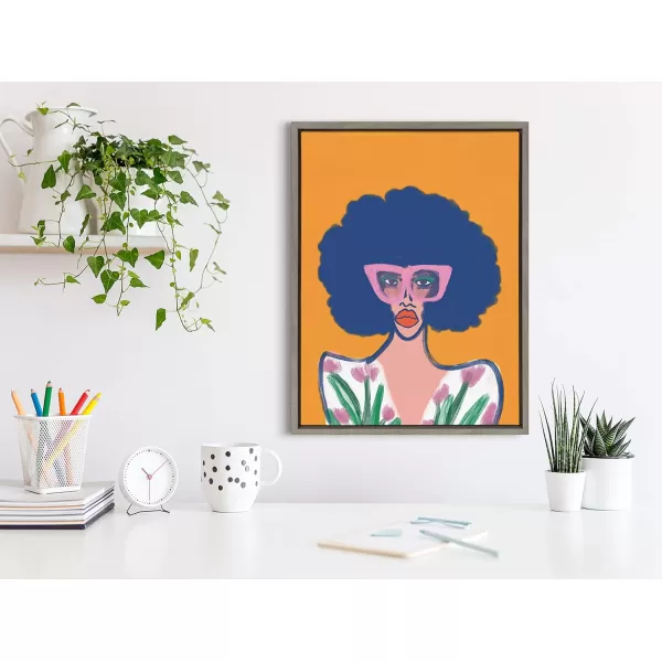 Kate and Laurel Sylvie Springtime Fierceness Framed Canvas Wall Art by Kendra Dandy of Bouffants and Broken Hearts 18x24 Gray Abstract Portrait Art for Wall