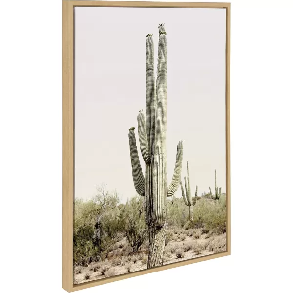 Kate and Laurel Sylvie Sunrise Cactus Framed Canvas Wall Art by Amy Peterson 23x33 Natural Peaceful Art for WallNatural