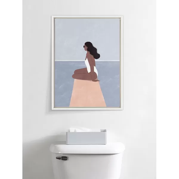 Kate and Laurel Sylvie Waiting For Framed Canvas Wall Art by Maja Tomljanovic 18x24 White Decorative Feminine Art for Wall