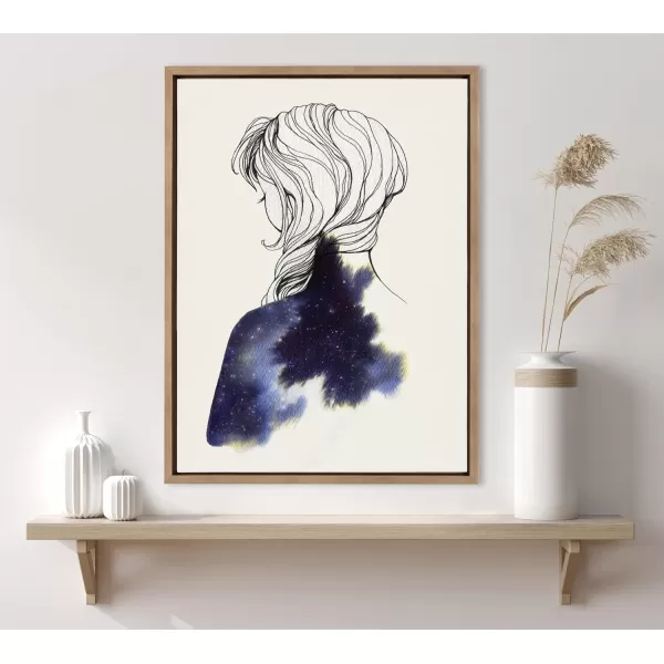 Kate and Laurel Sylvie Within Framed Canvas Wall Art by Faryn Hughes 18x24 Natural Modern Female Portrait Drawing Art for WallGold