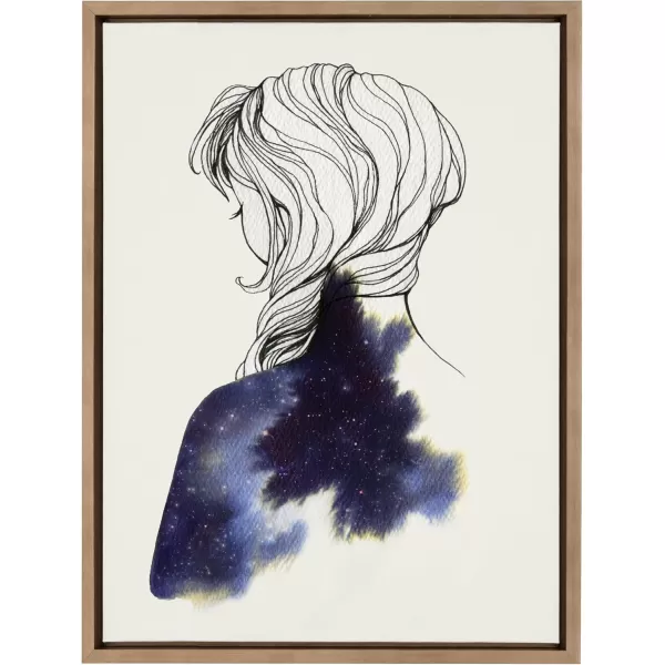Kate and Laurel Sylvie Within Framed Canvas Wall Art by Faryn Hughes 18x24 Natural Modern Female Portrait Drawing Art for WallGold