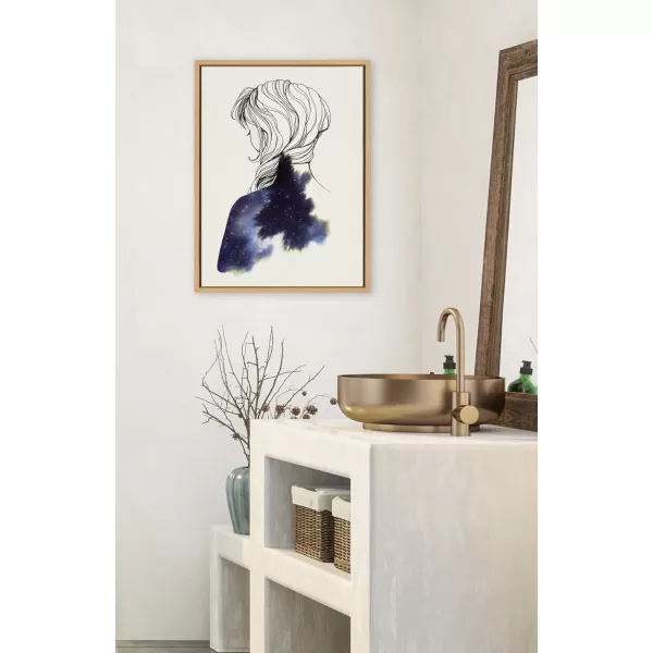 Kate and Laurel Sylvie Within Framed Canvas Wall Art by Faryn Hughes 18x24 Natural Modern Female Portrait Drawing Art for WallNatural