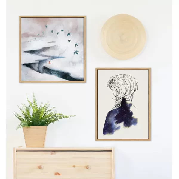 Kate and Laurel Sylvie Within Framed Canvas Wall Art by Faryn Hughes 18x24 Natural Modern Female Portrait Drawing Art for WallNatural