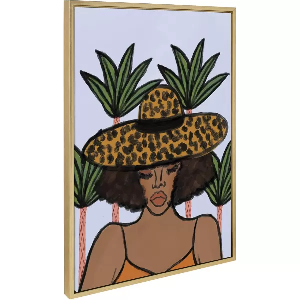 Kate and Laurel x Bouffants and Broken Hearts Collaboration Leopard Hat Framed Canvas Wall Art 23x33 Gold Beautiful Decorative Feminine Art for Wall