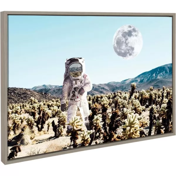 Kate and Laurel Sylvie Astronaut Planet Desert Moon Framed Canvas Wall Art by July Art Prints 23x33 Gray Modern Space Astronomy Art for Wall